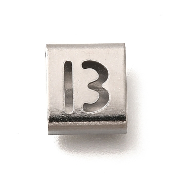 Letter Style 304 Stainless Steel Square Slide Charms, Letter B, 9x8x4mm, Hole: 3.5x8.5mm