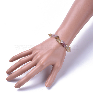 Bracelets extensibles en copeaux de quartz de quartz rutiles et de fraises en or naturel(BJEW-JB04490-02)-3
