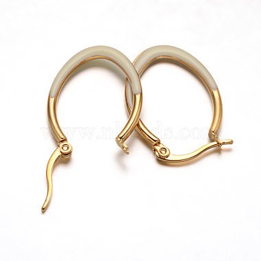 Oval 304 Stainless Steel Enamel Hoop Earrings(X-EJEW-L139-12G)-2