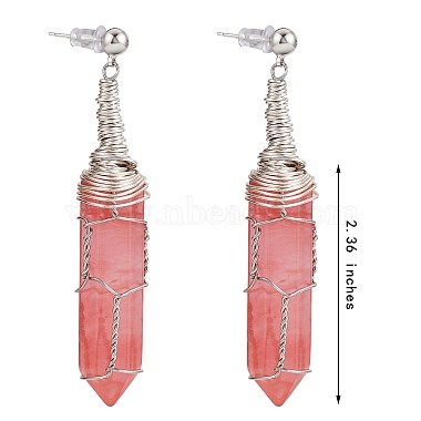 Boucles d'oreilles pendantes à double pointe en verre de quartz cerise(EJEW-PH01406-01)-7