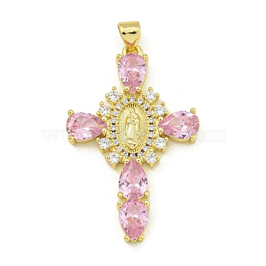 Real 18K Gold Plated Colorful Cross Brass+Cubic Zirconia Pendants