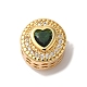 Flat Round with Heart Pattern Rack Plating Brass Micro Pave Cubic Zirconia European Beads(KK-G511-01G-01)-1