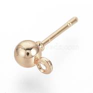 Iron Ball Stud Earring Findings, with Loop, Rose Gold, 6.5x4mm, Hole: 1mm, Pin: 0.8mm(KK-R071-09RG)