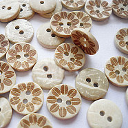 Pretty Carved 2-hole Basic Sewing Button, Coconut Button, BurlyWood, about 13mm in diameter, about 100pcs/bag(NNA0YX8)