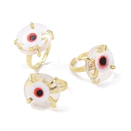 Lampwork Evil Eye Open Cuff Ring, Golden Brass Lucky Jewelry for Women, Lead Free & Cadmium Free, Red, Inner Diameter: 16mm(RJEW-C051-01G-08)