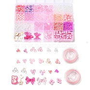 DIY Jewelry Kits, includ Acrylic Beads, ABS Plastic Imitation Pearl Beads, Glass Seed Beads, Alloy Enamel Pendants, Pink(DIY-FS0003-71)