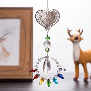 Metal Hanging Ornaments, Octagon Teardrop Glass Charm Suncatchers for Garden Outdoor Decorations, Heart, 320mm(PW-WG25285-02)
