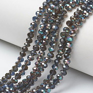 Electroplate Glass Beads Strands, Half Plated, Rainbow Plated, Faceted, Rondelle, Dark Blue, 6x5mm, Hole: 1mm, about 85~88pcs/strand, 16.1~16.5 inch(41~42cm)(EGLA-A034-T6mm-J04)