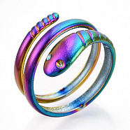 304 Stainless Steel Snake Twist Rings, Adjustable Rings, Wrap Rings for Women Girls, Rainbow Color, US Size 6(16.9mm)(RJEW-N038-114M)