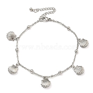 Tarnish Resistant Summer Beach 304 Stainless Steel Cable Chains Shell Shaped Charm Bracelets, Stainless Steel Color, 7-1/2 inch(19.2cm)(BJEW-P334-05P)