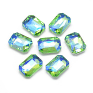 Pointed Back Glass Rhinestone Cabochons, Back Plated, Faceted, AB Color Plated, Rectangle Octagon, Light Green, 18x13x5mm(RGLA-T019-13x18mm-06)