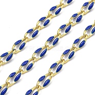 Ion Plating(IP) Brass Dapped Chains, Cable Chains with Enamel, Real 18K Gold Plated, Soldered, with Spool, Flat Oval, Royal Blue, 8.5x4x1.5mm, about 32.81 Feet(10m)/Roll(CHS-K018-14B-01)