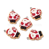 Christmas Theme Opaque Resin Pendants, with Platinum Tone Iron Findings, Santa Claus, Red, 28x20x6mm, Hole: 2mm(FIND-E025-03)