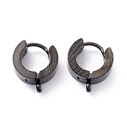 304 Stainless Steel Huggie Hoop Earrings Findings, with Vertical Loop, Ring, Electrophoresis Black, 12x11x4mm, Hole: 1.8mm, Pin: 1mm(STAS-I167-01C-EB)