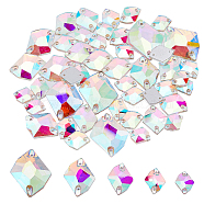 78Pcs 5 Style Sew on Rhinestones, Glass Rhinestone, 2-Holes Links, Garments Accessories, Irregular Rhombus, Crystal AB, 12.5~26x10~22x3.5~7mm, Hole: 0.9~1.2mm(GLAA-FH0001-60)