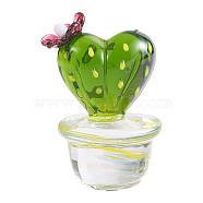 Mini Glass Art Cactus Figurines, Handmade Blown Glass Heart Cactus Statues, Cute Mock Plant Cactus Planter for Collectibles Home Table Decoration, Green, 45x29mm(JX533A)