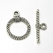 Tibetan Style Alloy Ring Toggle Clasps, Antique Silver, Ring: 22x17x2mm, Hole: 2.5mm, Bar: 26x8x3mm, Hole: 2.5mm(PALLOY-N0112-01AS)