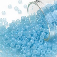 TOHO Round Seed Beads, Japanese Seed Beads, (1143) Translucent Aqua Blue, 8/0, 3mm, Hole: 1mm, about 222pcs/bottle, 10g/bottle(SEED-JPTR08-1143)