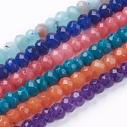 Natural White Jade Bead Strands, Dyed, Faceted, Rondelle, Mixed Color, 6x4~5mm, Hole: 1mm, about 84~90pcs/strand, 14.1~15.07 inch(G-R171-4x6mm-M)