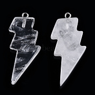 Natural Quartz Crystal Pendants, Rock Crystal Pendants, Lightning Bolt Charm, with Stainless Steel Color Tone 304 Stainless Steel Loops, 40~44.5x17~20x4.5~6mm, Hole: 2mm(G-N332-53-A22)