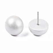 Painted Half Round Schima Wood Earrings for Girl Women, Stud Earrings with 316 Surgical Stainless Steel Pins, White, 15x8.5mm, Pin: 0.7mm(EJEW-T017-02H)