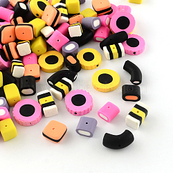 Mixed Shapes Handmade Polymer Clay Beads, Mixed Color, 9~23x10~23x6~11mm, Hole: 1mm(CLAY-R060-113)