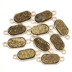 Plating AB Natural Druzy Agate Links connectors, with Brass Findings, Dyed, Oval, Golden, Dark Goldenrod, 22x9x3~4mm, Hole: 2mm(G-S344-06D)