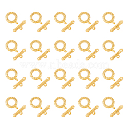 20 Sets Alloy Toggle Clasps, Textured Ring, Golden, Ring: 25x20x4mm, Hole: 2mm, Bar: 27x9x4mm, Hole: 2mm(FIND-DC0002-59)