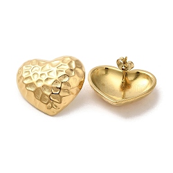 Ion Plating(IP) 304 Stainless Steel Stud Earrings, Textured Heart, Golden, 22x25mm(EJEW-D100-02G)