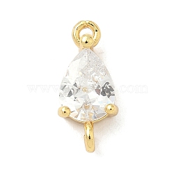 Brass Pave Cubic Zirconia Connector Charms, Teardrop Links, Real 18K Gold Plated, Long-Lasting Plated, Cadmium Free & Lead Free, Rack Plating, Clear, 14x6.5x4.5mm, Hole: 1.2mm(KK-Z120-31G-03)