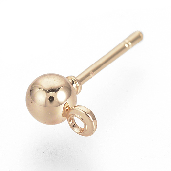 Iron Ball Stud Earring Findings, with Loop, Rose Gold, 6.5x4mm, Hole: 1mm, Pin: 0.8mm
