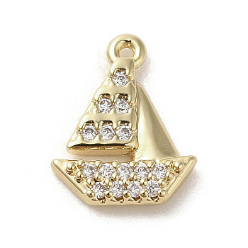 Brass Micro Pave Cubic Zirconia Charms, Sail, Golden, 11x9x2mm, Hole: 0.8mm