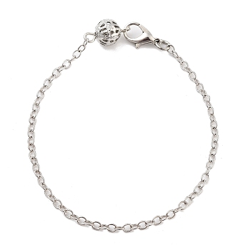 Rack Plating Iron Hollow Ball Brass Cable Chain Bracelets for Women, with Alloy Clasp, Cadmium Free & Lead Free, Platinum, 7-1/8 inch(18.2cm)