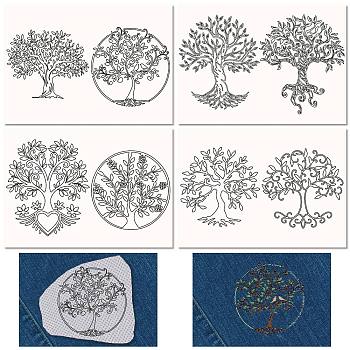Non-Woven Embroidery Aid Drawing Sketch, Rectangle, Tree of Life, 297x210mmm, 4pcs/set