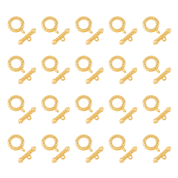 20 Sets Alloy Toggle Clasps, Textured Ring, Golden, Ring: 25x20x4mm, Hole: 2mm, Bar: 27x9x4mm, Hole: 2mm