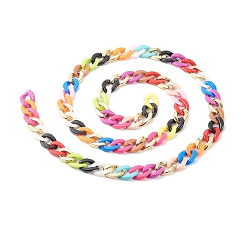 Handmade Opaque Spray Painted Acrylic & CCB Plastic Curb Chains, for Purse Strap Handbag Link Chains Making, Faceted, Colorful, 23x16.5x4.5mm, about 6.56 Feet(2m)/Strand