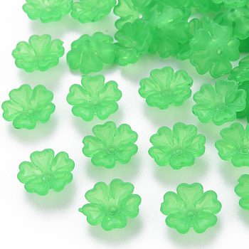 Transparent Frosted Acrylic Bead Caps, 5-Petal, Flower, Lime Green, 16.5x6mm, Hole: 1.6mm, about 959pcs/500g