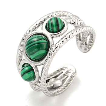 304 Stainless Steel Synthetic Malachite Cuff Rings, Round Open Rings for Women Men, Stainless Steel Color, 10mm, Inner Diameter: Adjustable