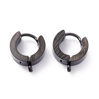304 Stainless Steel Huggie Hoop Earrings Findings, with Vertical Loop, Ring, Electrophoresis Black, 12x11x4mm, Hole: 1.8mm, Pin: 1mm