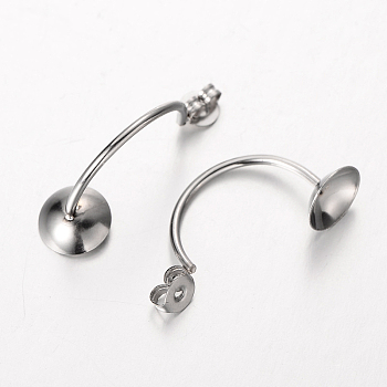 304 Stainless Steel Stud Earring Findings, Stainless Steel Color, 25x8mm, Hole: 0.8mm