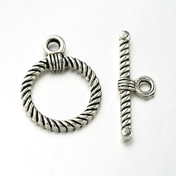 Tibetan Style Alloy Ring Toggle Clasps, Antique Silver, Ring: 22x17x2mm, Hole: 2.5mm, Bar: 26x8x3mm, Hole: 2.5mm