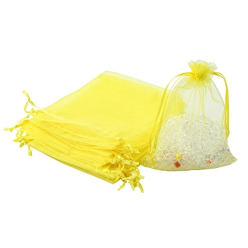 Organza Bags Jewellery Storage Pouches, Wedding Favour Party Mesh Drawstring Gift Bags, Yellow, 18x13cm