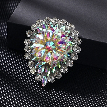 Alloy Crystal AB Rhinestone Brooches, Teardrop, 63x51mm