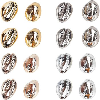 Electroplated Shell Beads, Cowrie Shells, Mixed Color, 15~20x10~12x5~6mm, Hole: 12~14x2~3mm, 4 colors, 10pcs/color, 40pcs/box