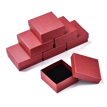 Cardboard Jewelry Boxes, for Ring, Earring, Necklace, with Sponge Inside, Square, FireBrick, 7.4x7.4x3.2cm
