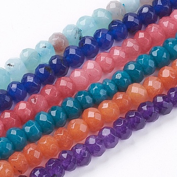 Natural White Jade Bead Strands, Dyed, Faceted, Rondelle, Mixed Color, 6x4~5mm, Hole: 1mm, about 84~90pcs/strand, 14.1~15.07 inch