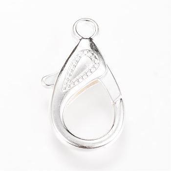 Alloy Lobster Claw Clasps, Silver Color Plated, 29.5~30x14x5.5mm, Hole: 4mm