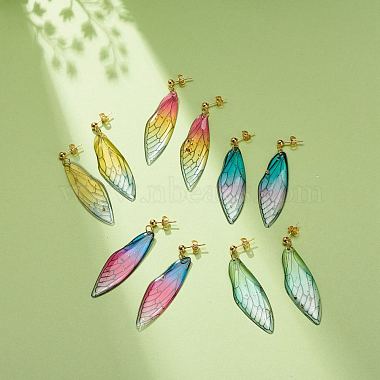Серьги-гвоздики с подвесками в виде крыльев бабочки из полимера(EJEW-JE05047)-2