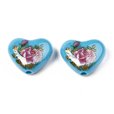 Flower Printed Opaque Acrylic Heart Beads(SACR-S305-28-O04)-2
