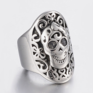 304 Stainless Steel Beads, Large Hole Beads, Skull, Antique Silver, 15.5x11x13mm, Hole: 8mm(STAS-H446-71AS)